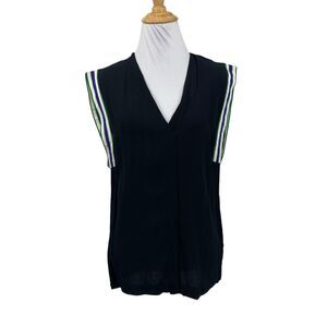 Sandro Paris Blouse Womens 0 Black Hulk Sabra Stripes Sleeveless V Neck *READ
